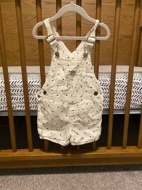 OshKosh B'gosh Cream Short Polka Dot Overalls with Navy Dots